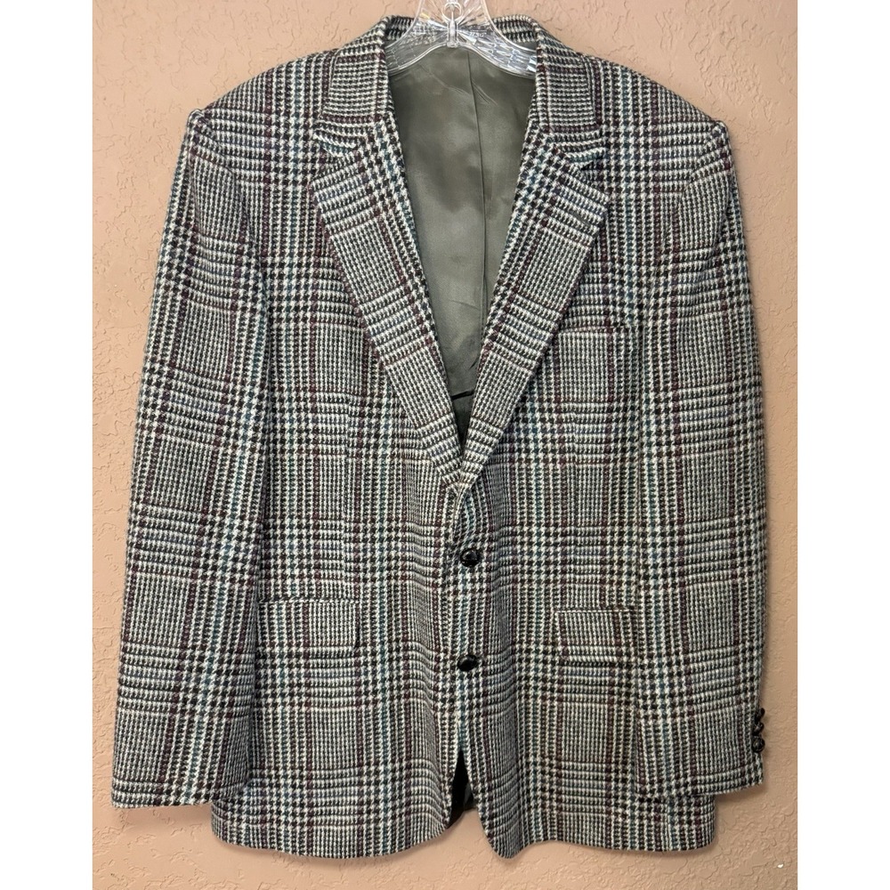 DAKS London New York Blazer Men's 44 R Brown Wool Houndstooth Glen Plaid Classic